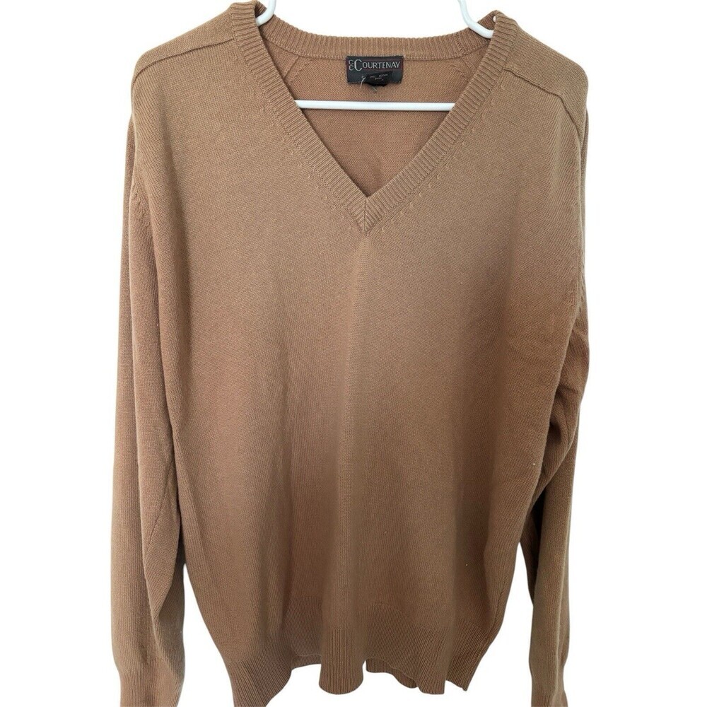 Men’s Cashmere Camel Beige Raglan Sleeve V-neck Sweater Pullover Preppy Classic
